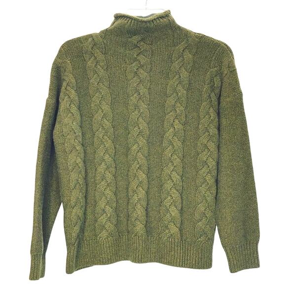 Madewell Mock Neck Sweater Pullover Cable Knit Wool Blend Green Womens Small - Picture 1 of 6